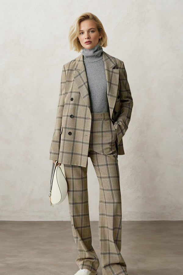 Elegance Lapel Plaid Double-breasted Blazer