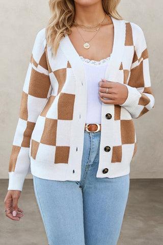 Oversized Plaid Patchwork Knitted Jacket