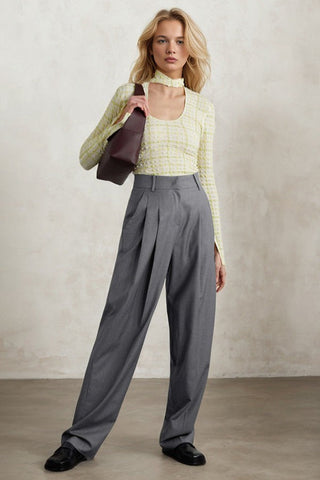 Tailored Pleated Wool Straight Leg Trousers