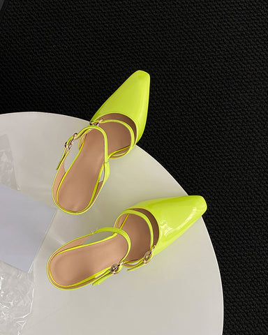 Pointed Closed Toe Slip On Two Strap Wedge Mules