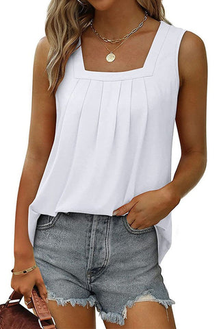 Pleated Square Neck Sleeveless Swallowtail T-Shirt