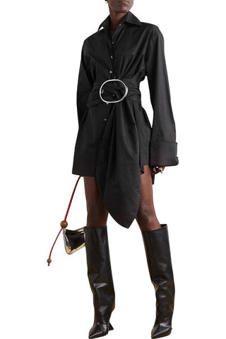 Stylish Single Breasted Metal Buckle Belt Shirtdress