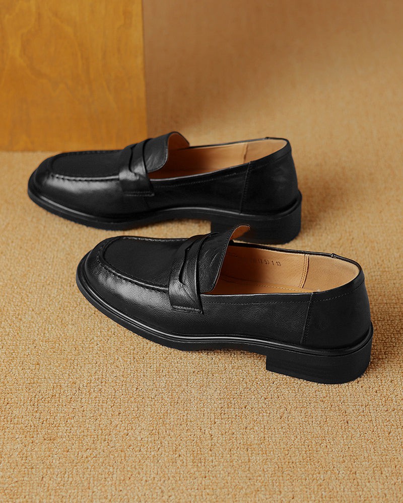 Leather-Round-Toe-Flat-Low-Heeled-Loafers