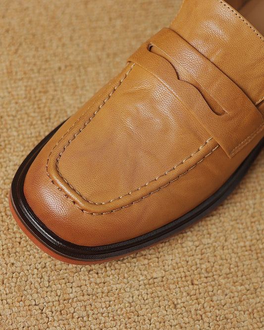 Leather-Round-Toe-Flat-Low-Heeled-Loafers