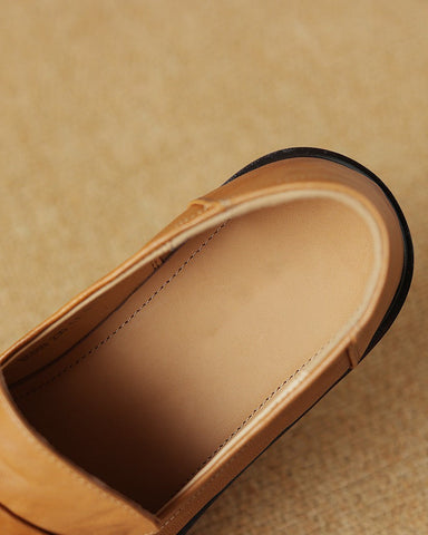 Leather-Round-Toe-Flat-Low-Heeled-Loafers