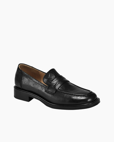 Leather-Round-Toe-Flat-Low-Heeled-Loafers