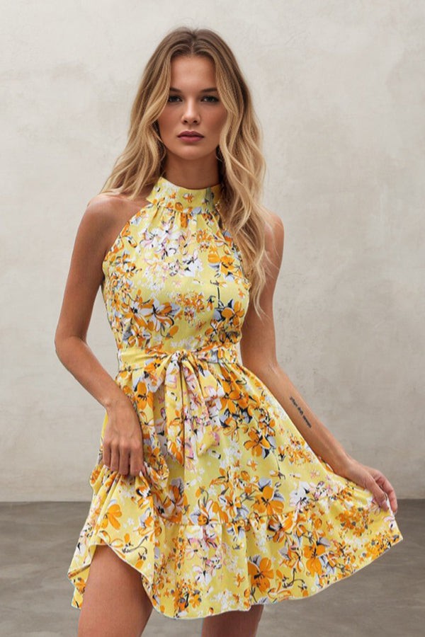 Garden Party Grace Lace-up ruffled hem floral dress