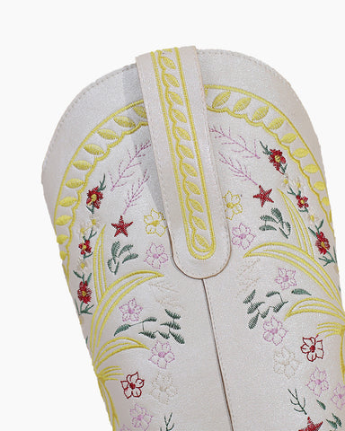 Retro Flower Embroidered Mid Calf Western Boots