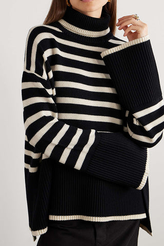 Casual Turtleneck Striped Sweater