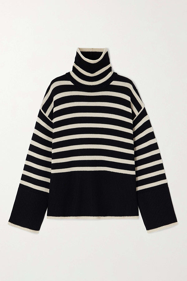 Casual Turtleneck Striped Sweater