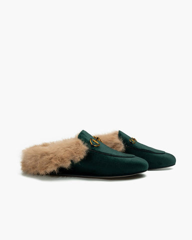 Alina Velvet Backless Fur Slip-on Comfort Mules