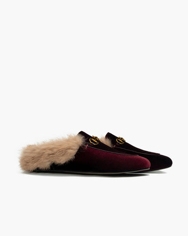 Alina Velvet Backless Fur Slip-on Comfort Mules