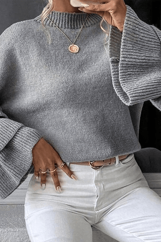 Mock Neck Long Sleeve Pleated Pullover