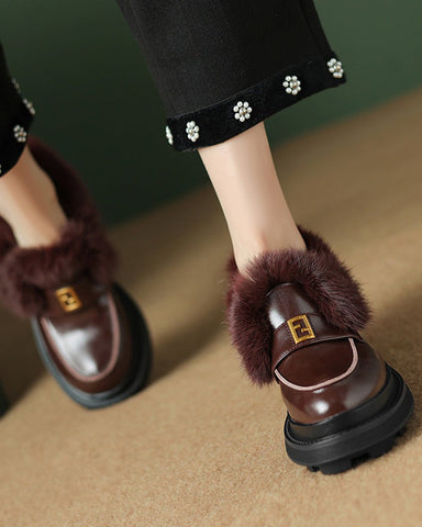 Rabbit Fur Thick-soled Velvet Leather Shoes