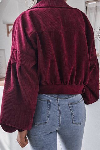 Corduroy Lantern Long Sleeve Cropped Coat Jacket