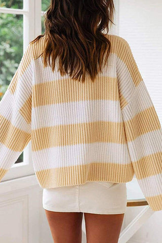 Autumn Breeze Colorblock Striped Bell Sleeve Cardigan