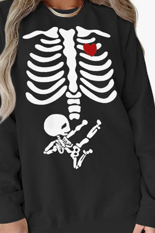 Halloween Skeleton Retro Crew Neck Sweatshirt