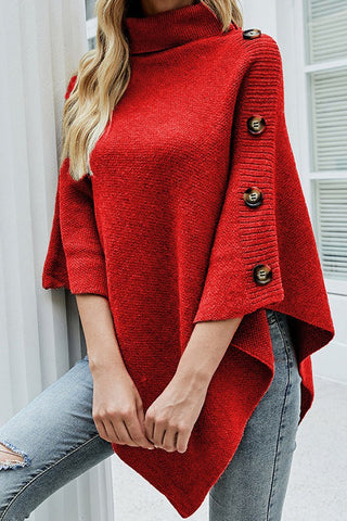 Cape Solid Color High Collar Sweater Coat