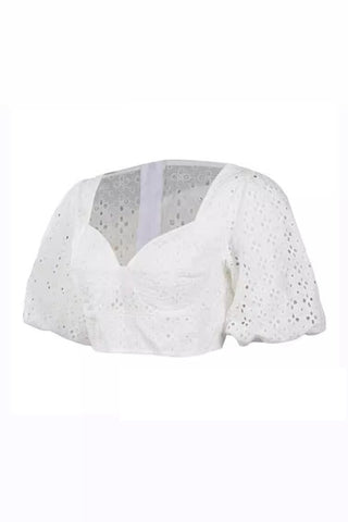 V-neck Hollow Puff Sleeve Short Shirt Top