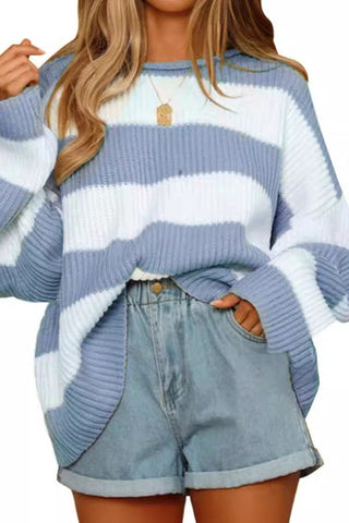 Autumn Breeze Colorblock Striped Bell Sleeve Cardigan