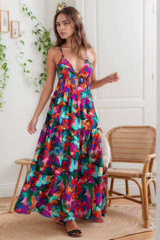 Printed Full Dexy Women's Strappy Bohemian Dress