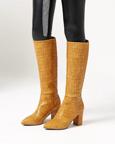 Chic Stone Pattern Wide Fit Knee High Boots