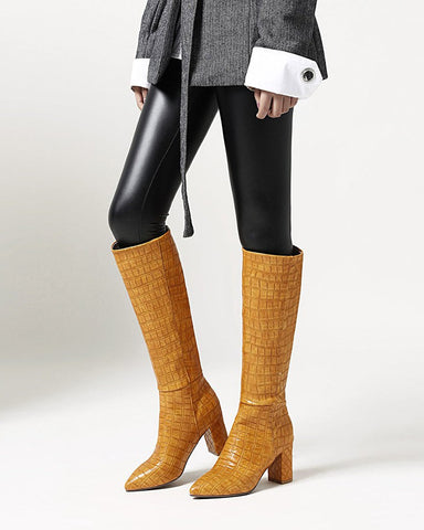 Chic Stone Pattern Wide Fit Knee High Boots