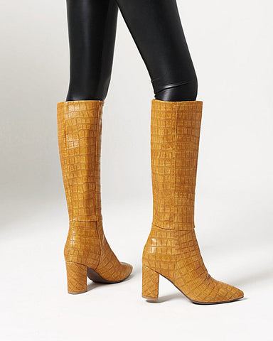 Chic Stone Pattern Wide Fit Knee High Boots