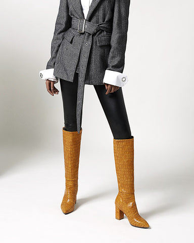 Chic Stone Pattern Wide Fit Knee High Boots