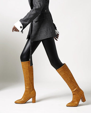 Chic Stone Pattern Wide Fit Knee High Boots