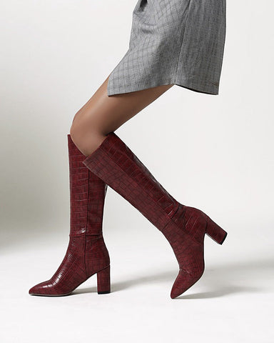 Chic Stone Pattern Wide Fit Knee High Boots