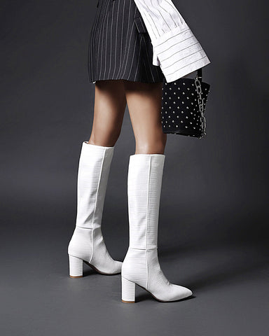 Chic Stone Pattern Wide Fit Knee High Boots