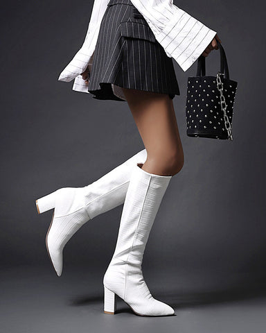 Chic Stone Pattern Wide Fit Knee High Boots