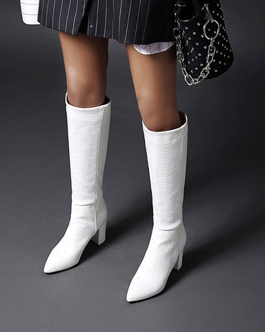 Chic Stone Pattern Wide Fit Knee High Boots