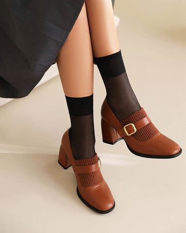 Elastic Webbing Thick Heel loafers