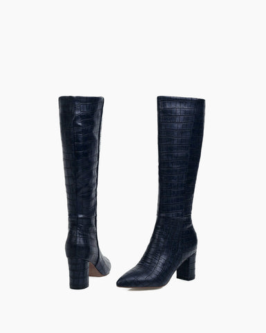 Chic Stone Pattern Wide Fit Knee High Boots