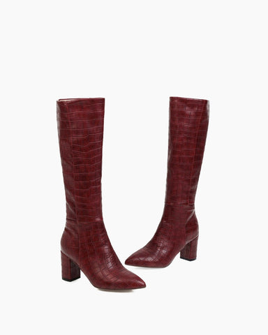 Chic Stone Pattern Wide Fit Knee High Boots