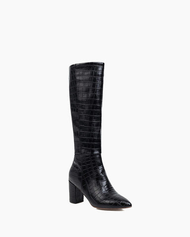 Chic Stone Pattern Wide Fit Knee High Boots