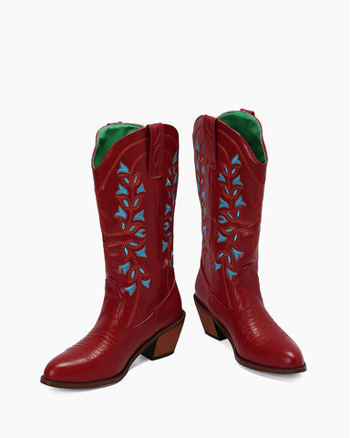 Colorblock Mid Calf Embroidered Western Cowboy Boots