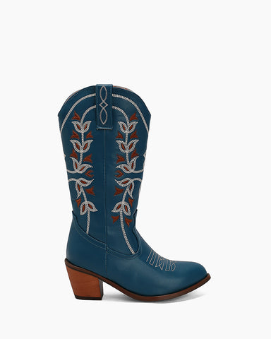 Colorblock Mid Calf Embroidered Western Cowboy Boots