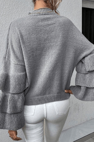 Mock Neck Long Sleeve Pleated Pullover