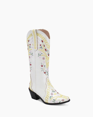 Retro Flower Embroidered Mid Calf Western Boots