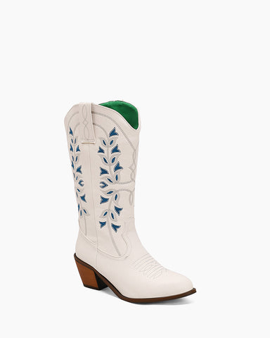 Colorblock Mid Calf Embroidered Western Cowboy Boots