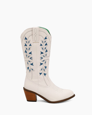 Colorblock Mid Calf Embroidered Western Cowboy Boots