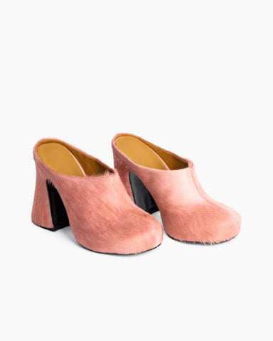 Designer Real Fur Chunky High Heel Mules