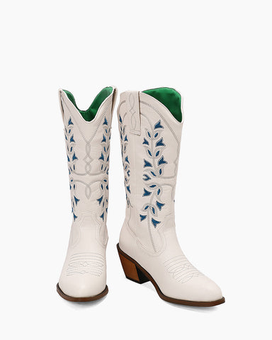 Colorblock Mid Calf Embroidered Western Cowboy Boots