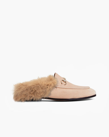 Alaia Urban Elegance Fur Suede Flat Mules