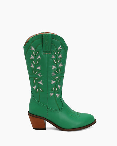 Colorblock Mid Calf Embroidered Western Cowboy Boots