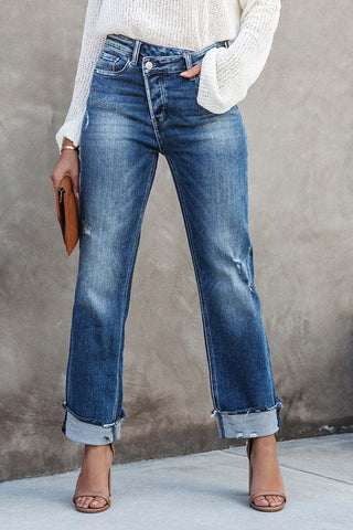 Effortless Comfort High Waist Straight Denim Pants