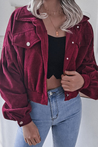 Corduroy Lantern Long Sleeve Cropped Coat Jacket